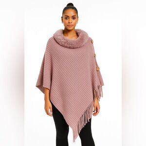 Women's Pink Knit Sweater Poncho